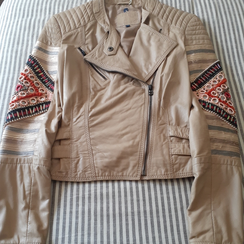 NWOT Bershka Leather Embroidered sleeve jacket